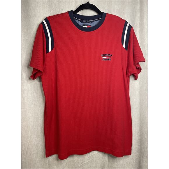 Tommy Hilfiger Jeans Flag Red 2000s T-Shirt Med Vintage Y2K Hip Hop Cyber Skater - Picture 1 of 5